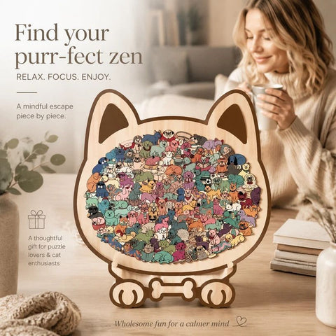 Wooden Jigsaw Puzzle, Persian Cat + Macaron Style Dog In Australia - Darrahopens