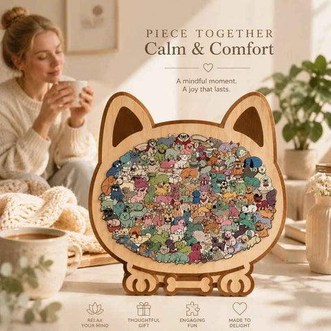 Wooden Jigsaw Puzzle, Persian Cat + Pug Dog In Australia - Darrahopens