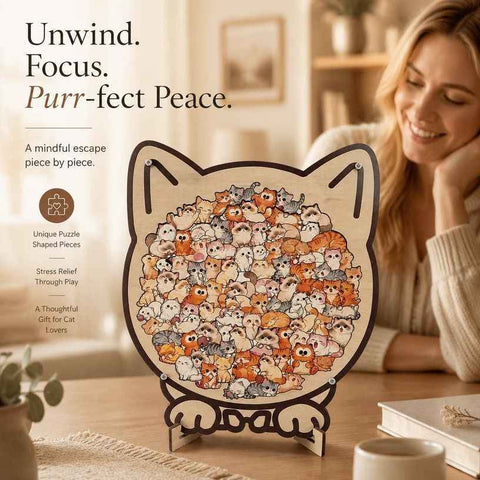 Wooden Jigsaw Puzzle, Persian Cat + Puppy