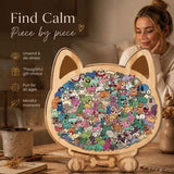 Wooden Jigsaw Puzzle, Cat with Blue Hat + Morandi Style Dog