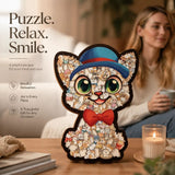 Wooden Jigsaw Puzzle, Cat with Blue Hat + Little Bear In Australia - Darrahopens