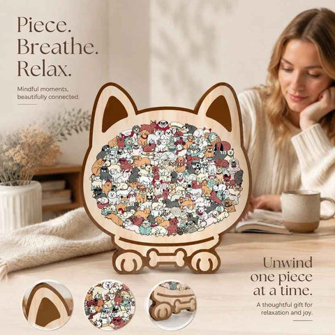 Wooden Jigsaw Puzzle, Morandi Style Dog + Teddy Dog