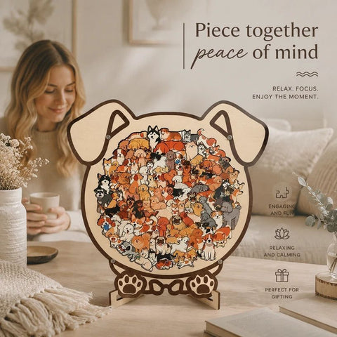 Wooden Jigsaw Puzzle, Morandi Style Dog + Puppy In Australia - Darrahopens