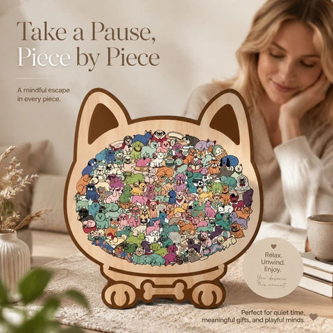 Wooden Jigsaw Puzzle, Macaron Style Dog + Kitten In Australia - Darrahopens