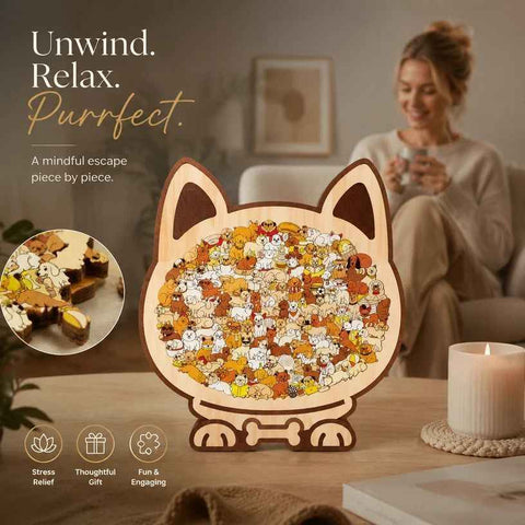 Wooden Jigsaw Puzzle, Melad Style Dog + Kitten