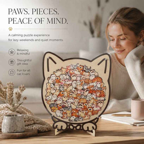 Wooden Jigsaw Puzzle, Pug Dog + Kitten In Australia - Darrahopens