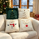 Set of 2 Christmas Cushion Covers - New Beige Large Christmas Tree (Pillow filling not included)