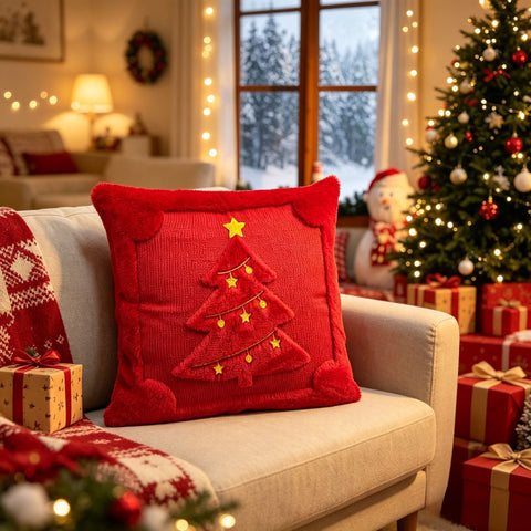 Set of 2 Christmas Cushion Covers - New Red Large Christmas Tree (Pillow filling not included) In Australia - Darrahopens