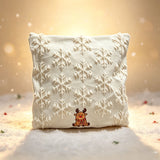 Set of 2 Christmas Cushion Covers - Snowflake & Reindeer Embroidery (Pillow filling not included)
