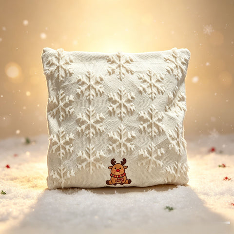 Set of 2 Christmas Cushion Covers - Snowflake & Reindeer Embroidery (Pillow filling not included)