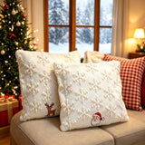 Set of 2 Christmas Cushion Covers - Snowflake & Reindeer Embroidery (Pillow filling not included)
