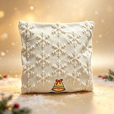 Set of 2 Christmas Cushion Covers - Snowflake & Bell Embroidery (Pillow filling not included)