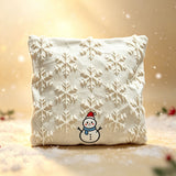 Set of 2 Christmas Cushion Covers - Snowflake & Snowman Embroidery (Pillow filling not included)