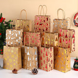 20Pcs Christmas Kraft Gift Bags, Gold Hot Stamping Reindeer, 15×8×21cm