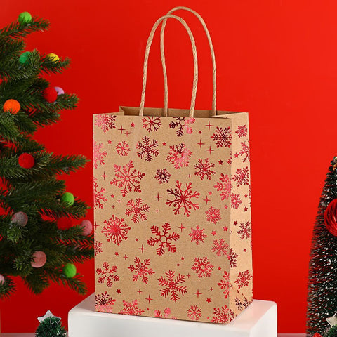 20Pcs Christmas Kraft Gift Bags, Red Gold Hot Stamping Snowflake, 15×8×21cm In Australia - Darrahopens