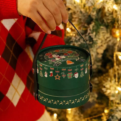 2pcs Round Christmas Apple Gift Box - Dark Green