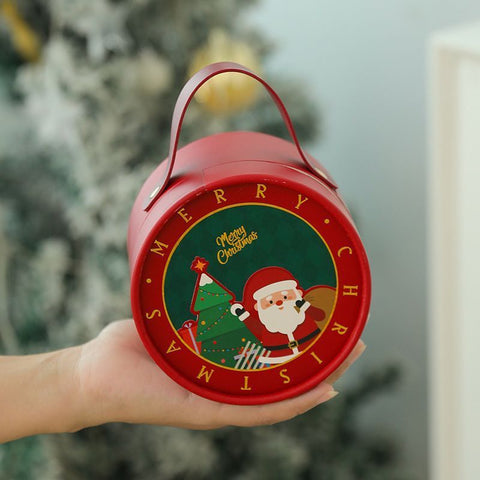 2pcs Side Handle Round Christmas Box - Red