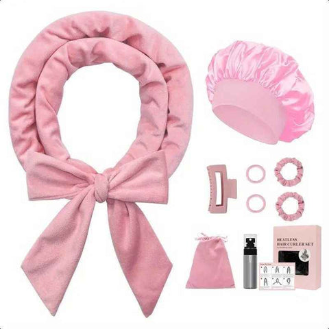 Pink No Heat Sleep Hair Curler 9Pcs Gift Set