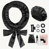 Black Satin No Heat Sleep Hair Curler 9Pcs Gift Set