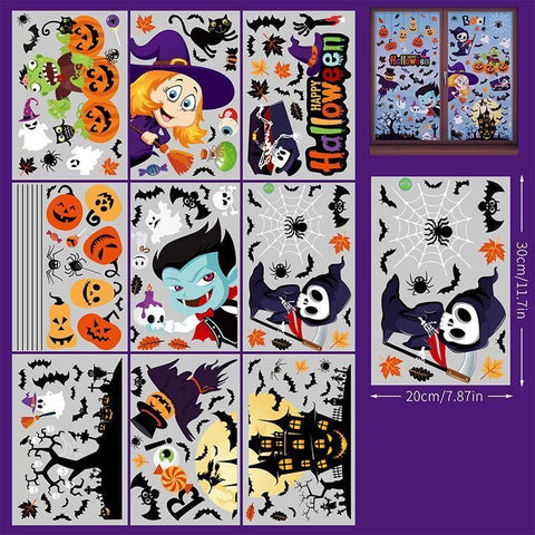 2Sets W17 Halloween Static Window Stickers (9 Sheets Per Set)