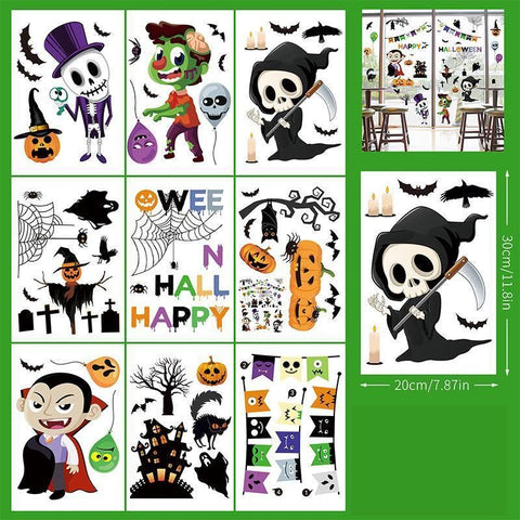 2Sets W07 Halloween Static Window Stickers (9 Sheets Per Set)