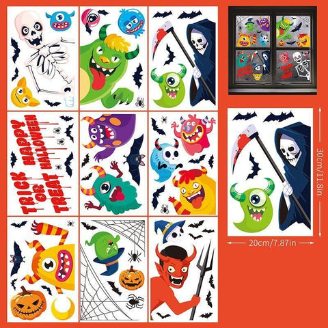 2Sets W04 Halloween Static Window Stickers (9 Sheets Per Set)