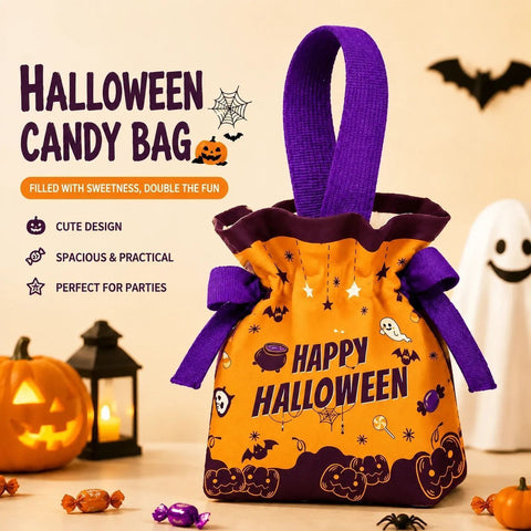 8Pcs Orange Background Ghost Candy Halloween Drawstring Bags In Australia - Darrahopens