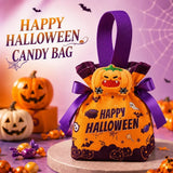 8Pcs Orange Background Pumpkin Halloween Drawstring Bags