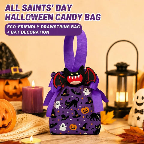 8Pcs Purple Background Black Cat Halloween Drawstring Bags With Bat Doll In Australia - Darrahopens