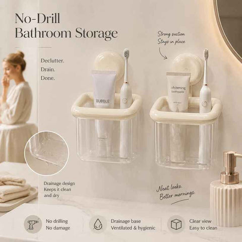 2pcs Wall-Mounted Storage Box - Cream White