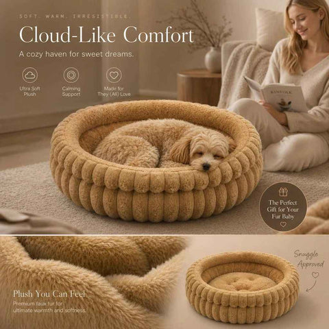 Plush Round Bed - Coffee, Size L: 60×60×15cm In Australia - Darrahopens