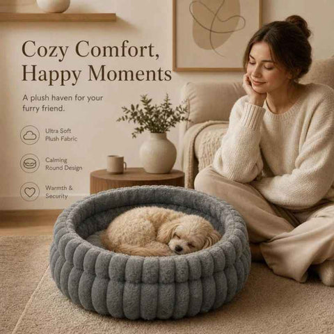 Plush Round Bed - Grey, Size S: 40×40×15cm In Australia - Darrahopens