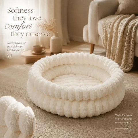 Plush Round Bed - Cream White, Size L: 60×60×15cm In Australia - Darrahopens
