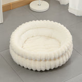 Plush Round Bed - Cream White, Size L: 60×60×15cm