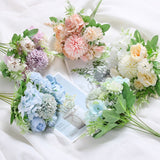 7-Branch Handheld Artificial Bouquet | Ins-Style Spring Romance, Long-Lasting Healing Little Happiness/7-prong rose hydrangea [coral blue]
