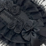 Original Handmade Straw Lolita Hat, Adorned with Handcrafted Pearl Tassels, Blending Gothic Dark with Elegant CLA Style – Large Silhouette Flatters the Head Shape, Full of Atmosphere./White pink flower