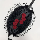 Original Handmade Straw Lolita Hat, Adorned with Handcrafted Pearl Tassels, Blending Gothic Dark with Elegant CLA Style – Large Silhouette Flatters the Head Shape, Full of Atmosphere./White pink flower
