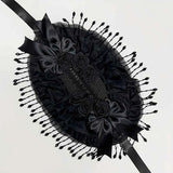 Original Handmade Straw Lolita Hat, Adorned with Handcrafted Pearl Tassels, Blending Gothic Dark with Elegant CLA Style – Large Silhouette Flatters the Head Shape, Full of Atmosphere./Black flower In Australia - Darrahopens