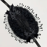 Original Handmade Straw Lolita Hat, Adorned with Handcrafted Pearl Tassels, Blending Gothic Dark with Elegant CLA Style – Large Silhouette Flatters the Head Shape, Full of Atmosphere./Black safflower