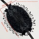 Original Handmade Straw Lolita Hat, Adorned with Handcrafted Pearl Tassels, Blending Gothic Dark with Elegant CLA Style – Large Silhouette Flatters the Head Shape, Full of Atmosphere./Black safflower