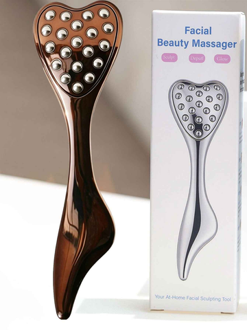 304 Stainless Steel Heart Shaped Roller Ball Massager: Face Lifting and Eye Soothing, Body Scraping and Relaxation, Lightweight and Portable, One Tool for Skincare and Body Care(coffee color)