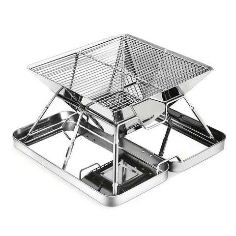 304 Stainless Steel Portable Folding BBQ Grill with Storage Tray for Outdoor Camping Picnics Beach and Backyard