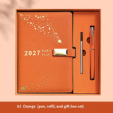 2027 Hardcover Daily Planner: Textured Faux Leather Cover, Smooth Eye-Friendly Thick Paper, Gift Box Set for Work or Gifting.(BROWN)