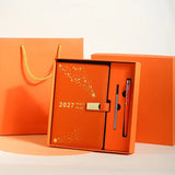 2027 Hardcover Daily Planner: Textured Faux Leather Cover, Smooth Eye-Friendly Thick Paper, Gift Box Set for Work or Gifting.（ORANGE)