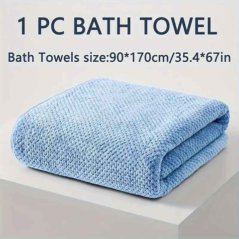 Modern Pineapple Grid Design Ultra-Soft Coral Fleece Bath Towel｜90x170cm Extra Thick Strong Absorption, Suitable for Bathroom, Gym, Hotel, and Home Use.(light blue)