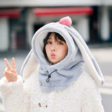 Cartoon Rabbit Ear Thermal Hat: Three-in-One Design, Cute and Warm, Perfect for Cycling and Skiing, Adorable All Winter Long!/white