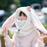 Cartoon Rabbit Ear Thermal Hat: Three-in-One Design, Cute and Warm, Perfect for Cycling and Skiing, Adorable All Winter Long!/GREY