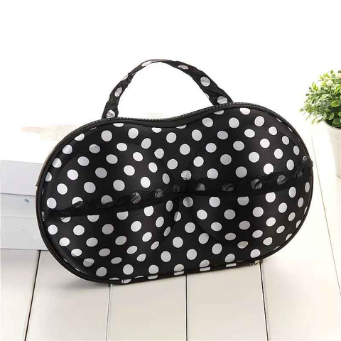 Fashionable EVA Bra Travel Storage Bag: Large Capacity Portable with Lid, Compression Resistant Anti Deformation, Essential for Business Trips, Beautiful and Practical/Black and white dot with mesh In Australia - Darrahopens