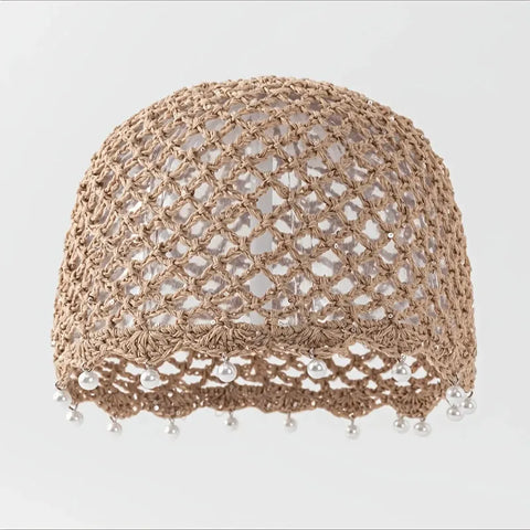 Bohemian Pearl Tassel Turban Headband – Hand-Woven, Breathable & Lightweight, Literary & Versatile, Brightens Up Your Summer Look. (Khaki)