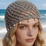 Bohemian Pearl Tassel Turban Headband – Hand-Woven, Breathable & Lightweight, Literary & Versatile, Brightens Up Your Summer Look. (BLACK)